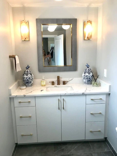 White Powder Room Cabinets for a Bay Ridge Condo in Brooklyn designed by Total Kitchen Outfitters