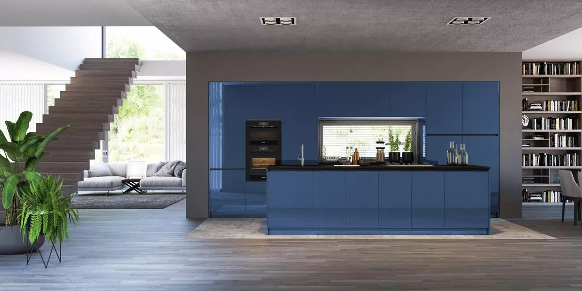 frameless cabinetry design blue slab style