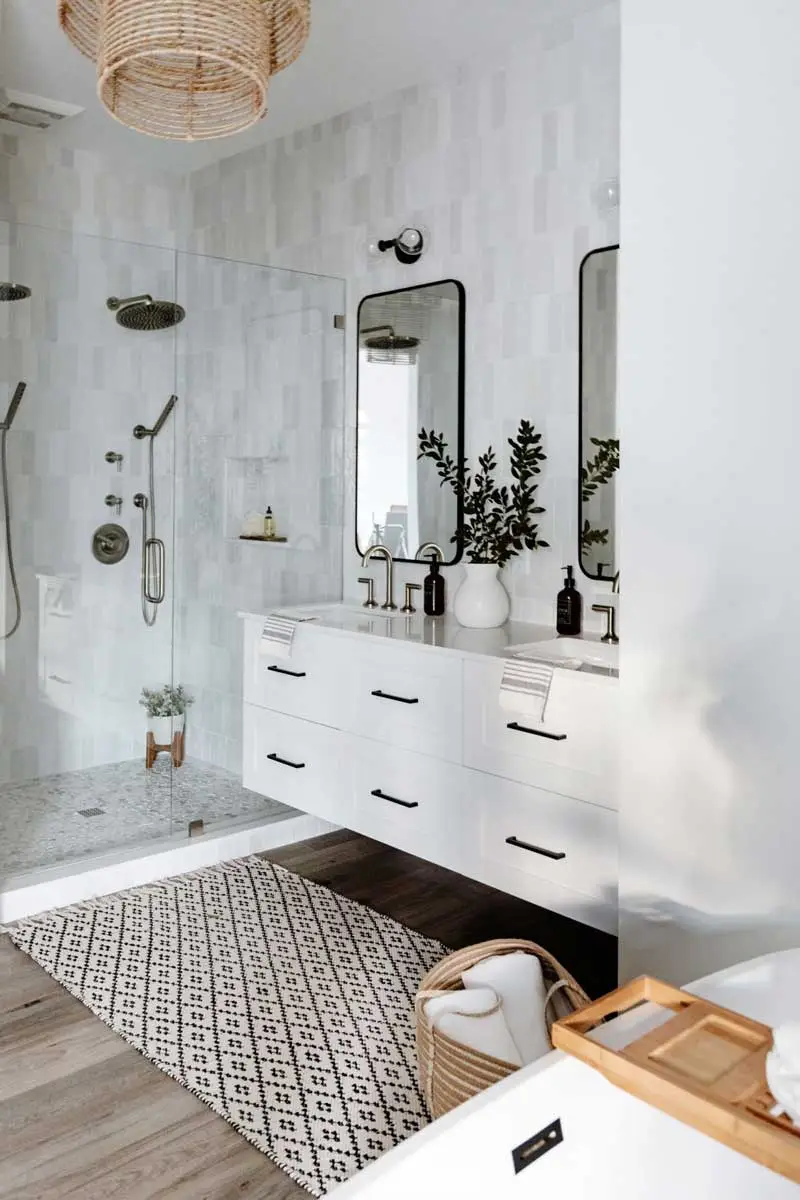 Floating Vanity with White Shaker Cabinets and White Quartz Countertop
